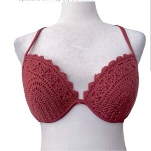 Shade & Shore Push Up Crochet Pink Bikini Top SZ 36C
